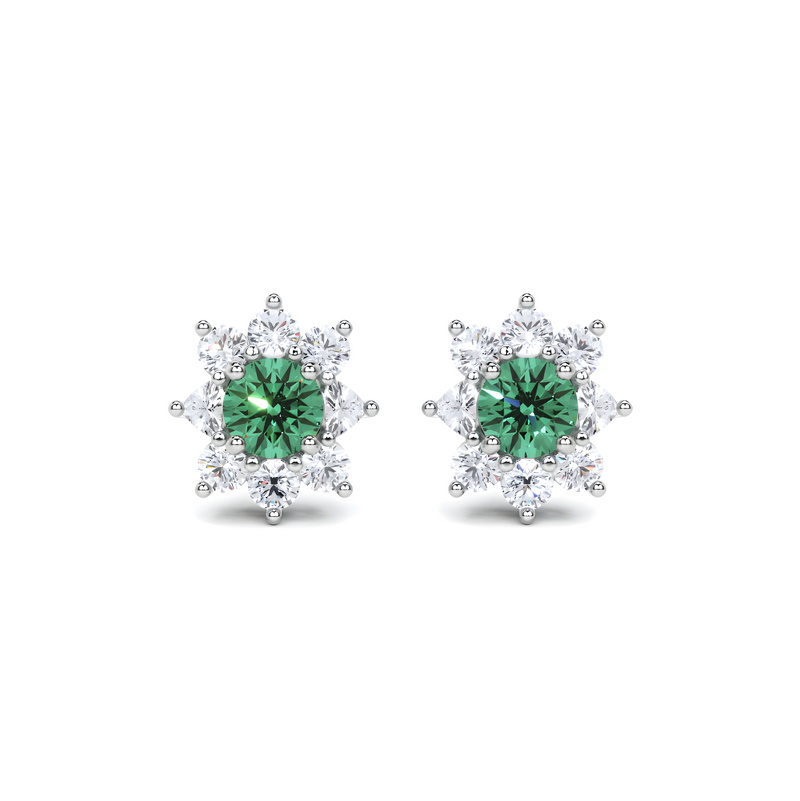 Emerald Round Cut and Diamond Earrings