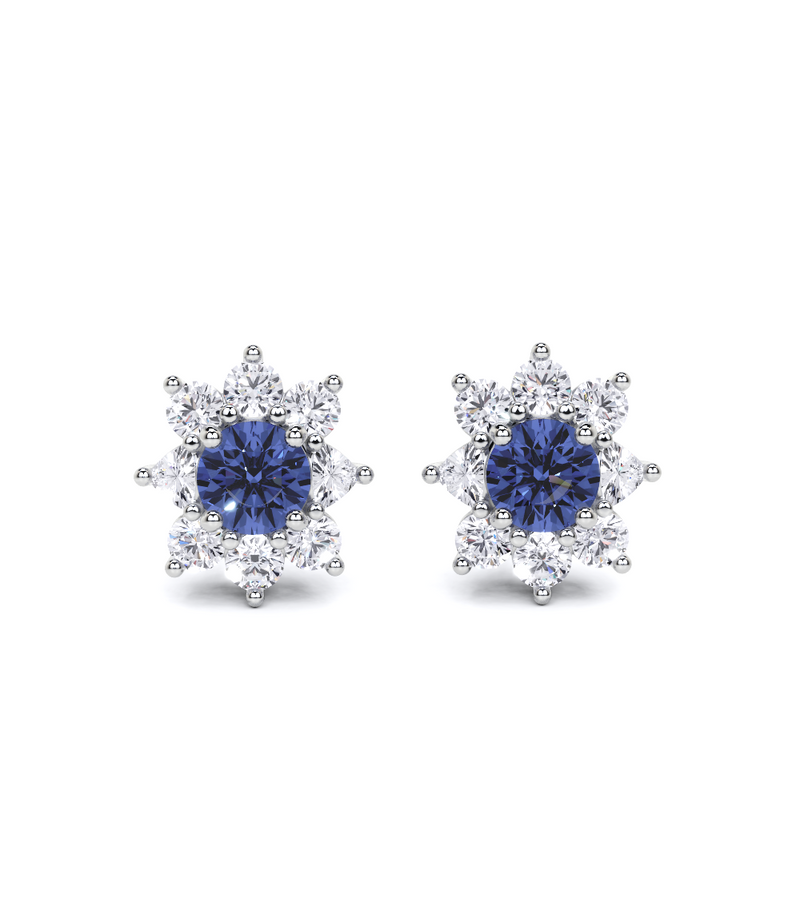 Sapphire Round Cut and Diamond Earrings