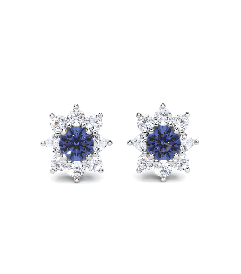 Sapphire Round Cut and Diamond Earrings