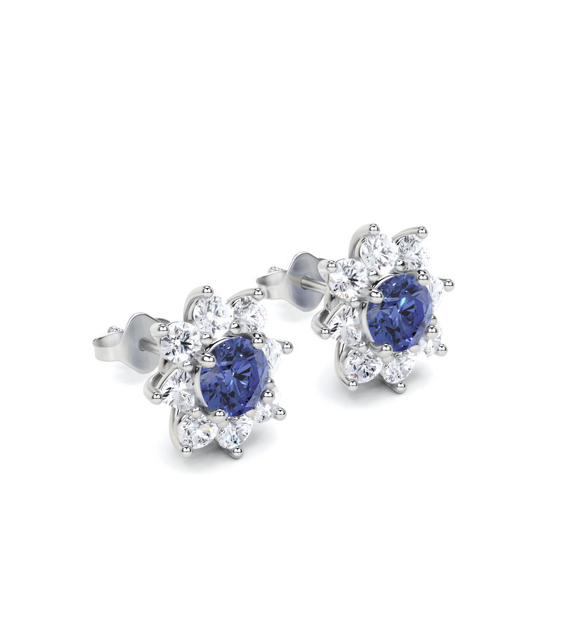 Sapphire Round Cut and Diamond Earrings