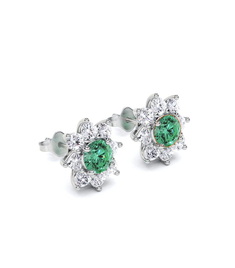 Emerald Round Cut and Diamond Earrings