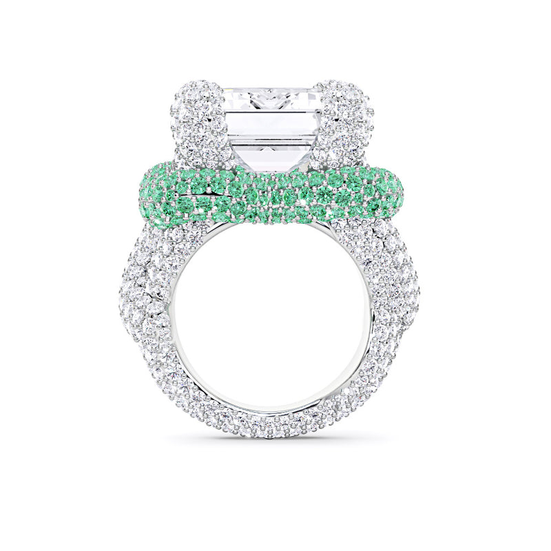 Emerald Cut White Diamond and Emerald High Jewellery Ring