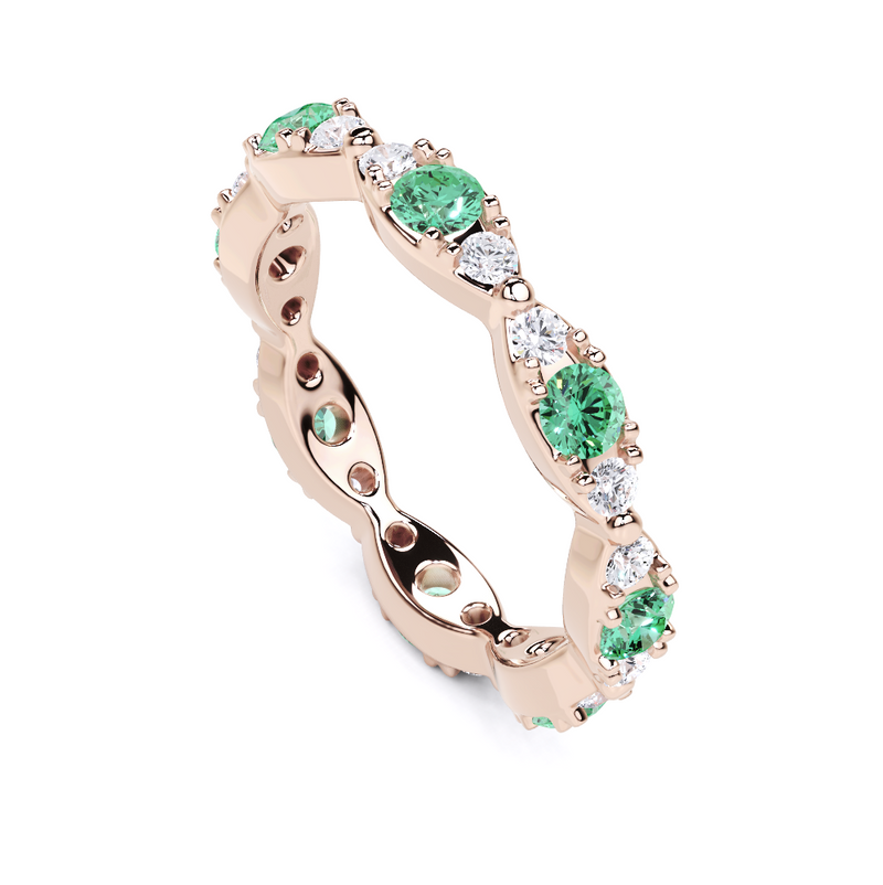 Emerald and White Diamond Navette Ring