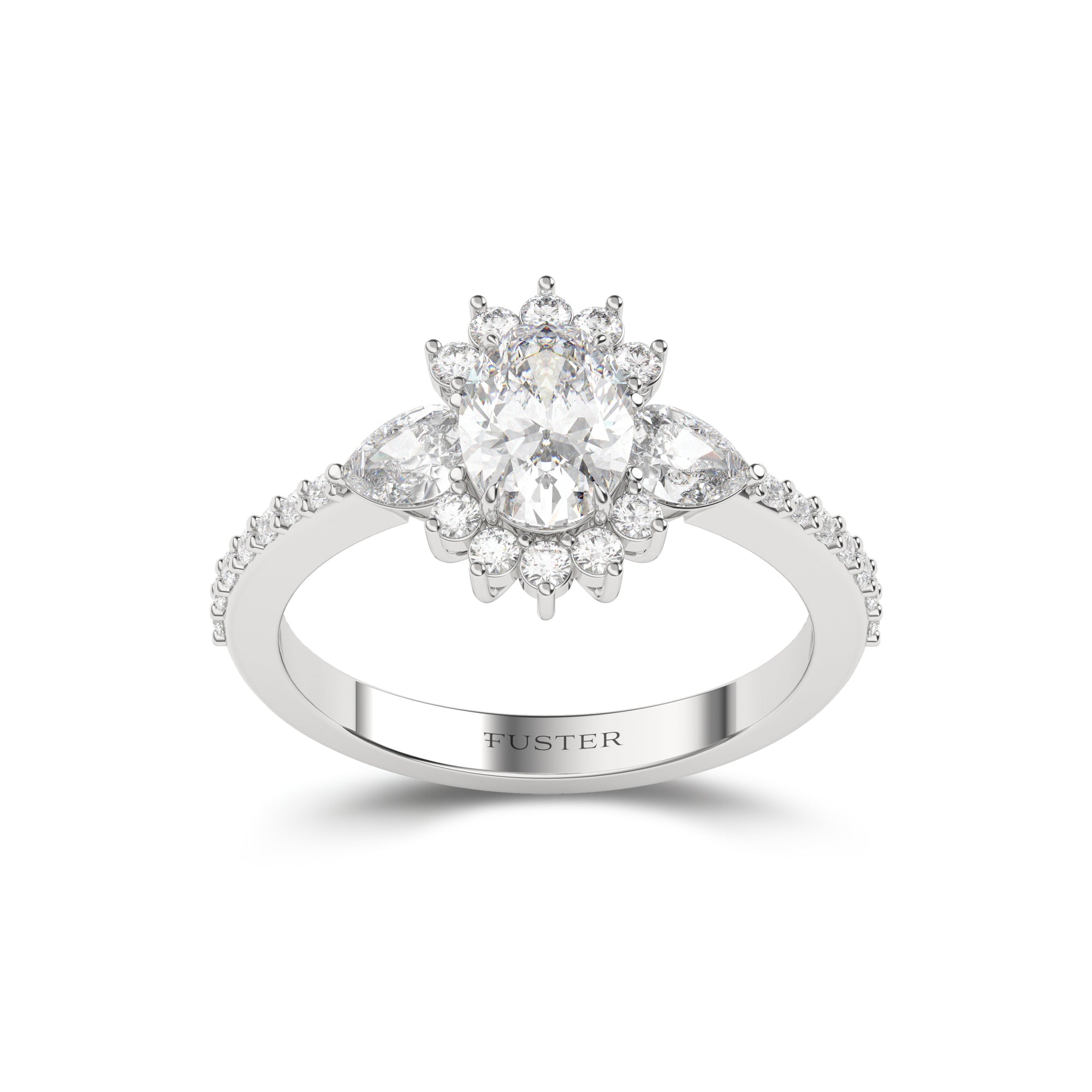 Icon Oval Diamond With Two Side Pear Cut  Engagement Ring