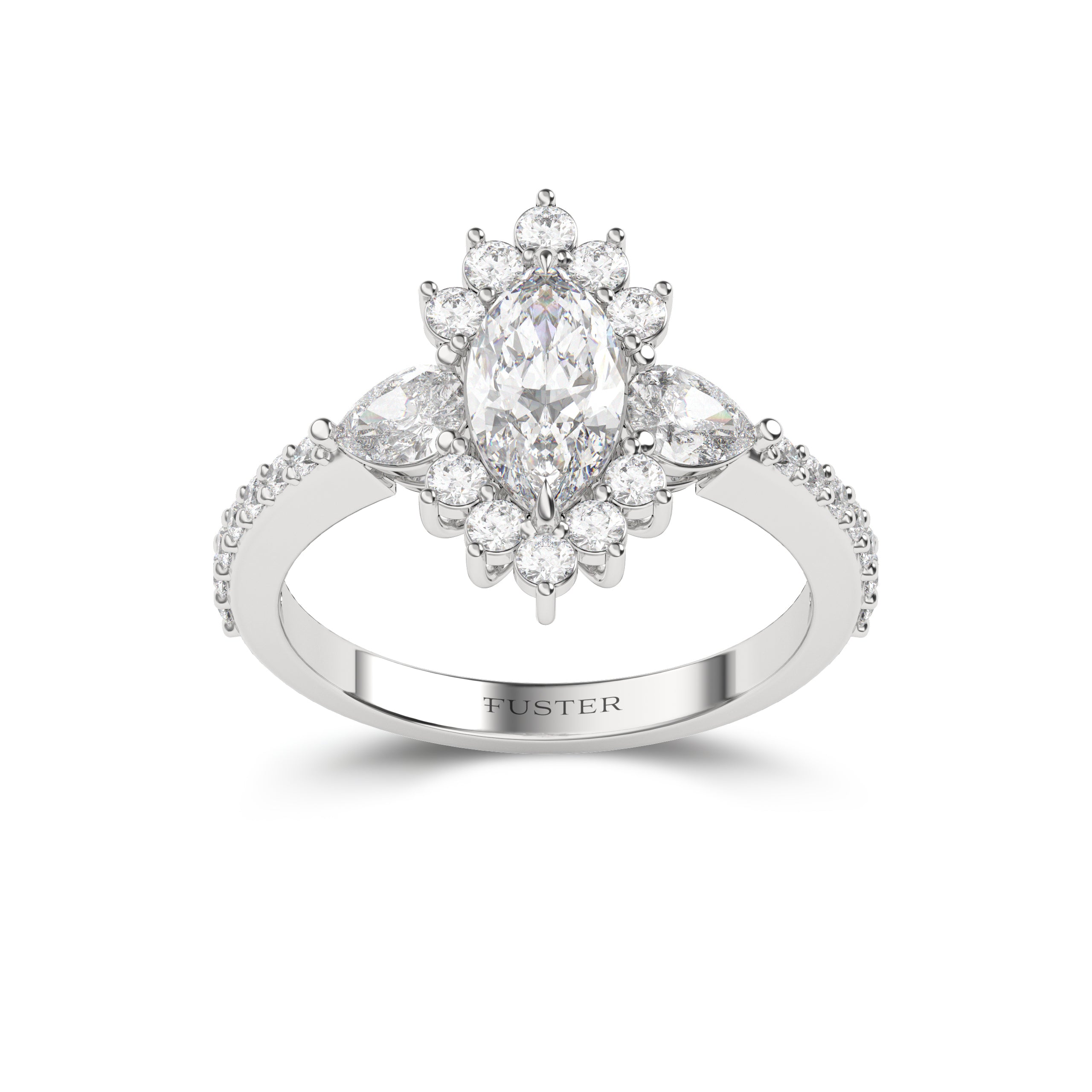 Icon Marquise Shape Diamond With Two Side Pear Diamonds Engagement Ring