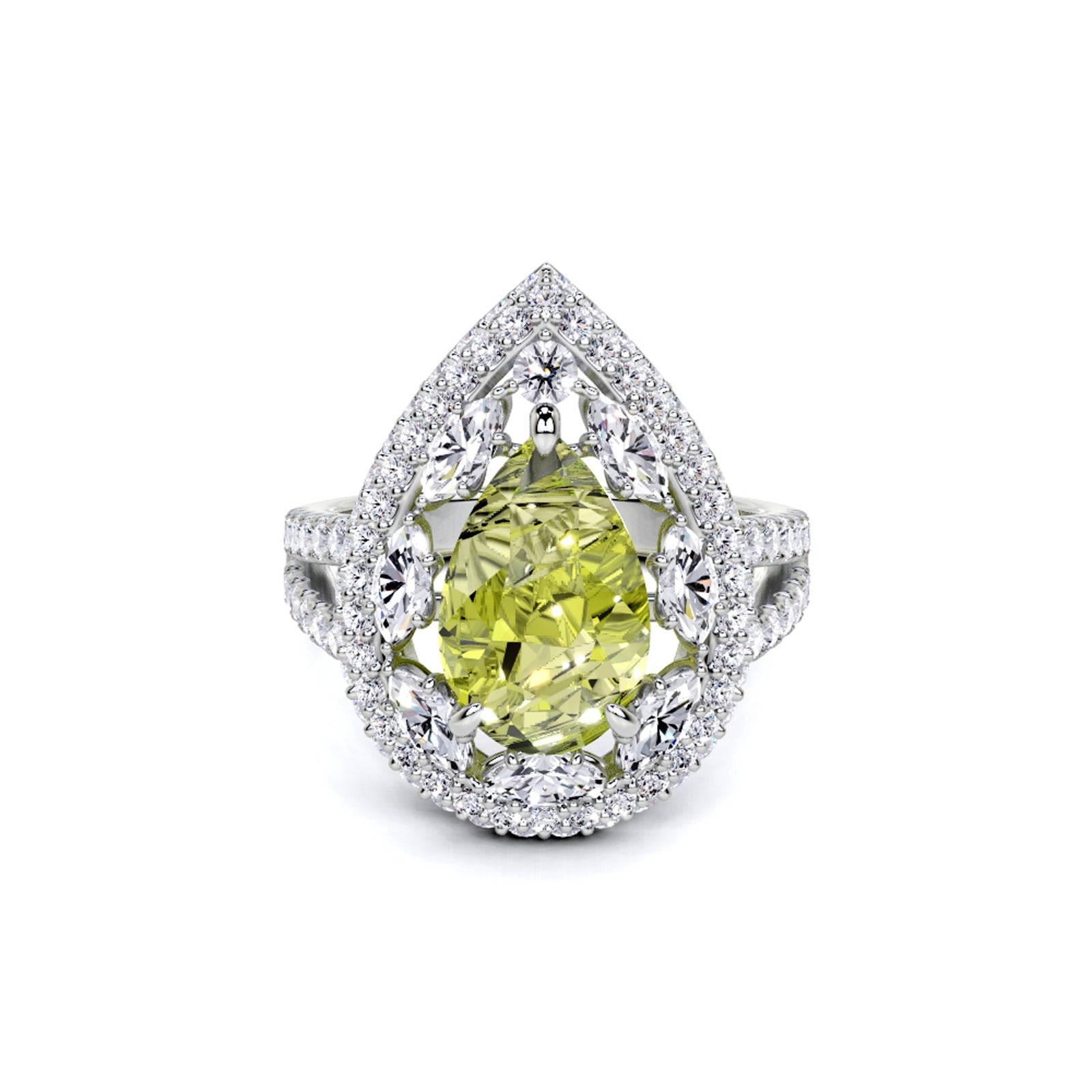 Yellow Fancy Pear Cut and White Diamond  Fuster Exclusive Ring