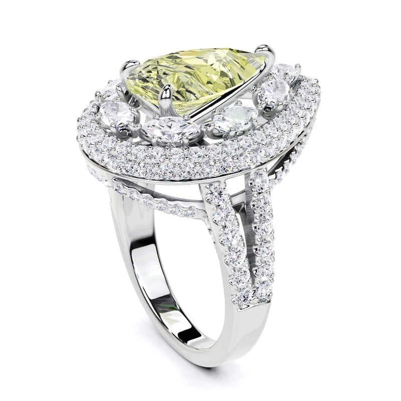 Yellow Fancy Pear Cut and White Diamond  Fuster Exclusive Ring