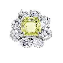 Fancy Yellow Emerald Square Cut Diamond and  White Diamond Fuster Exclusive Ring