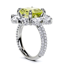 Fancy Yellow Emerald Square Cut Diamond and  White Diamond Fuster Exclusive Ring