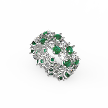 Classic Two Row Crown Emerald and Diamond Ring