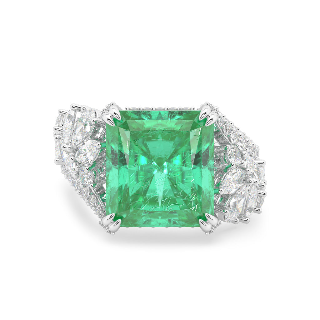 Emerald Radiant Cut and Diamond  High Jewellerly Ring