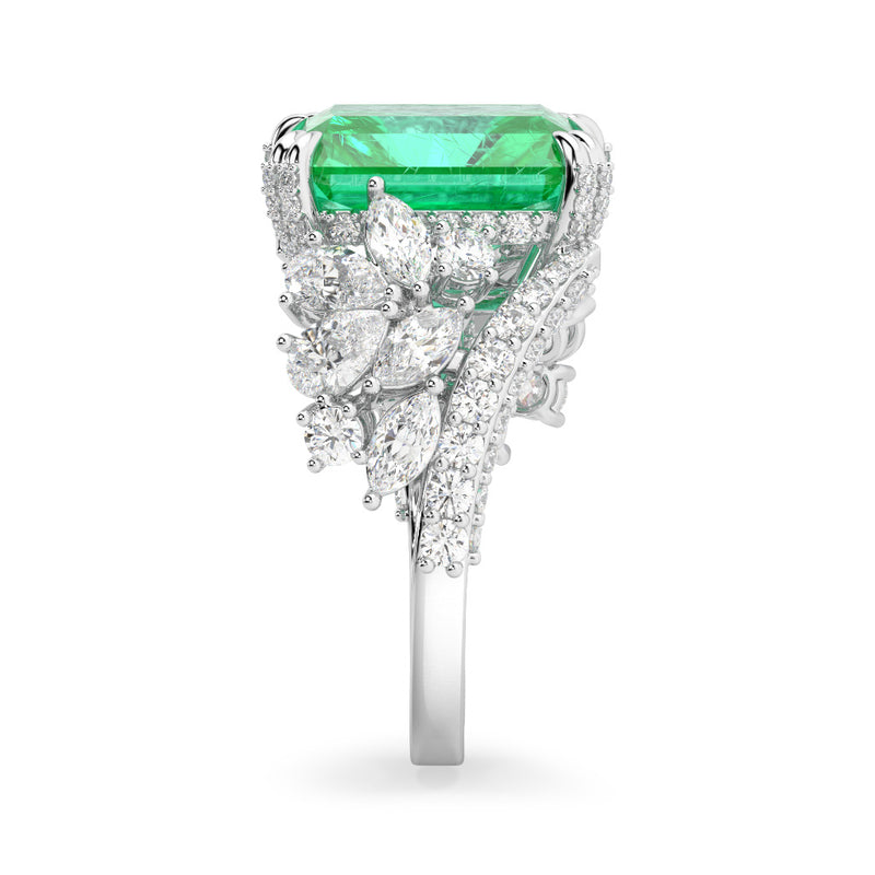 Emerald Radiant Cut and Diamond  High Jewellerly Ring