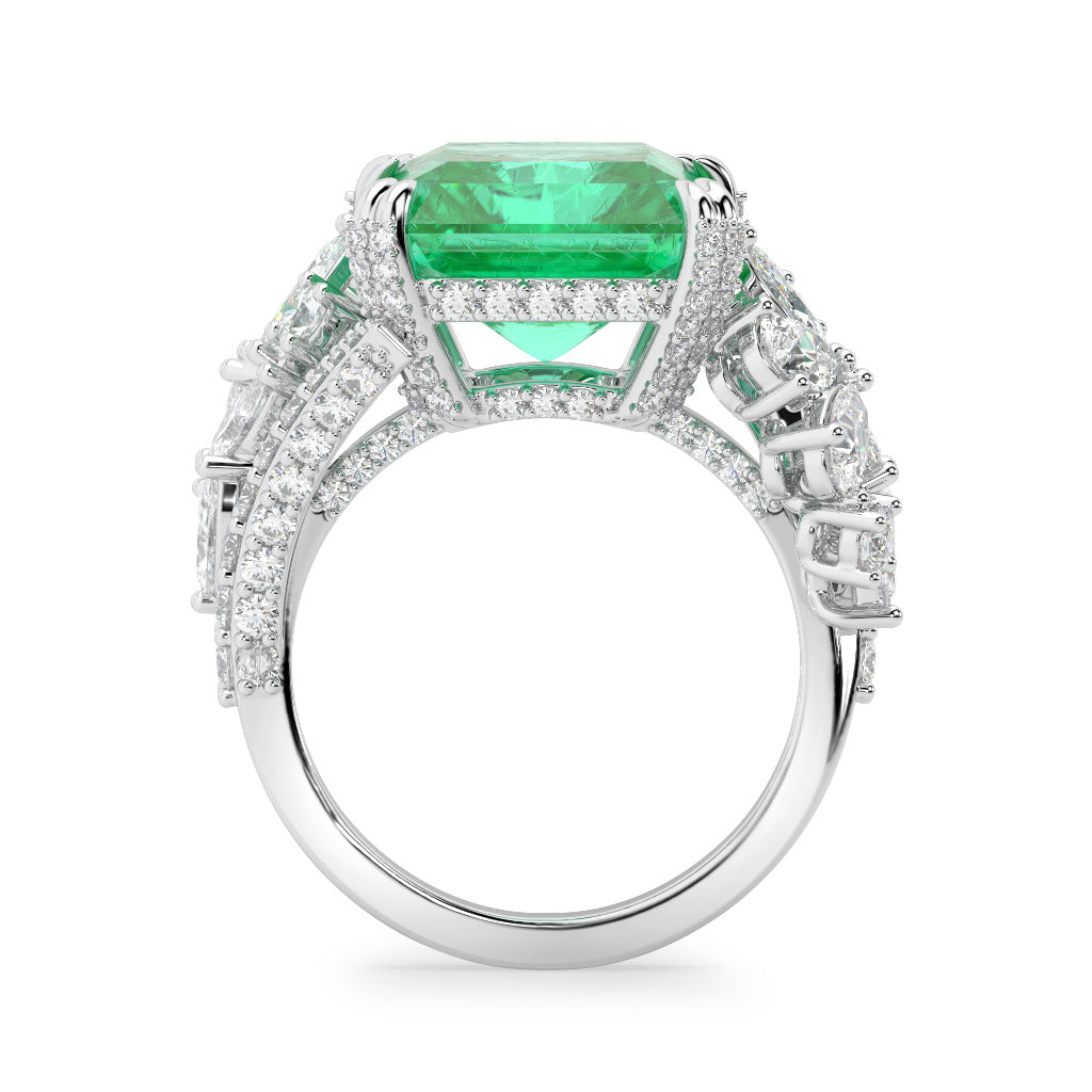 Emerald Radiant Cut and Diamond  High Jewellerly Ring