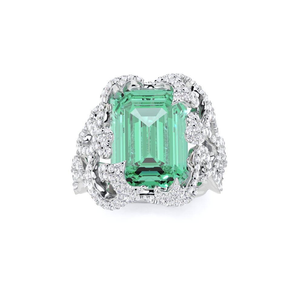 Marvelous Emerald and White Diamond  High Jewellery Ring