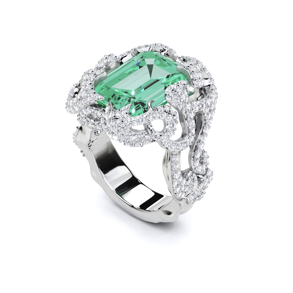 Marvelous Emerald and White Diamond  High Jewellery Ring