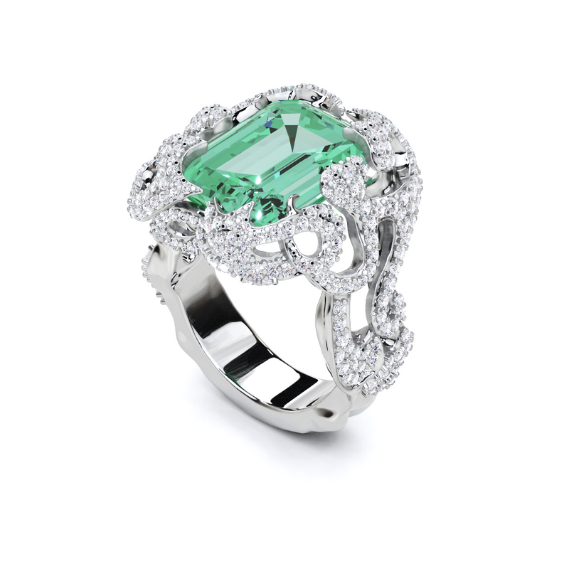 Marvelous Emerald and White Diamond  High Jewellery Ring